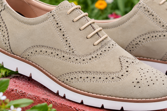 Beige Suede leather Sneakers with Memory foam footpad by ASM.