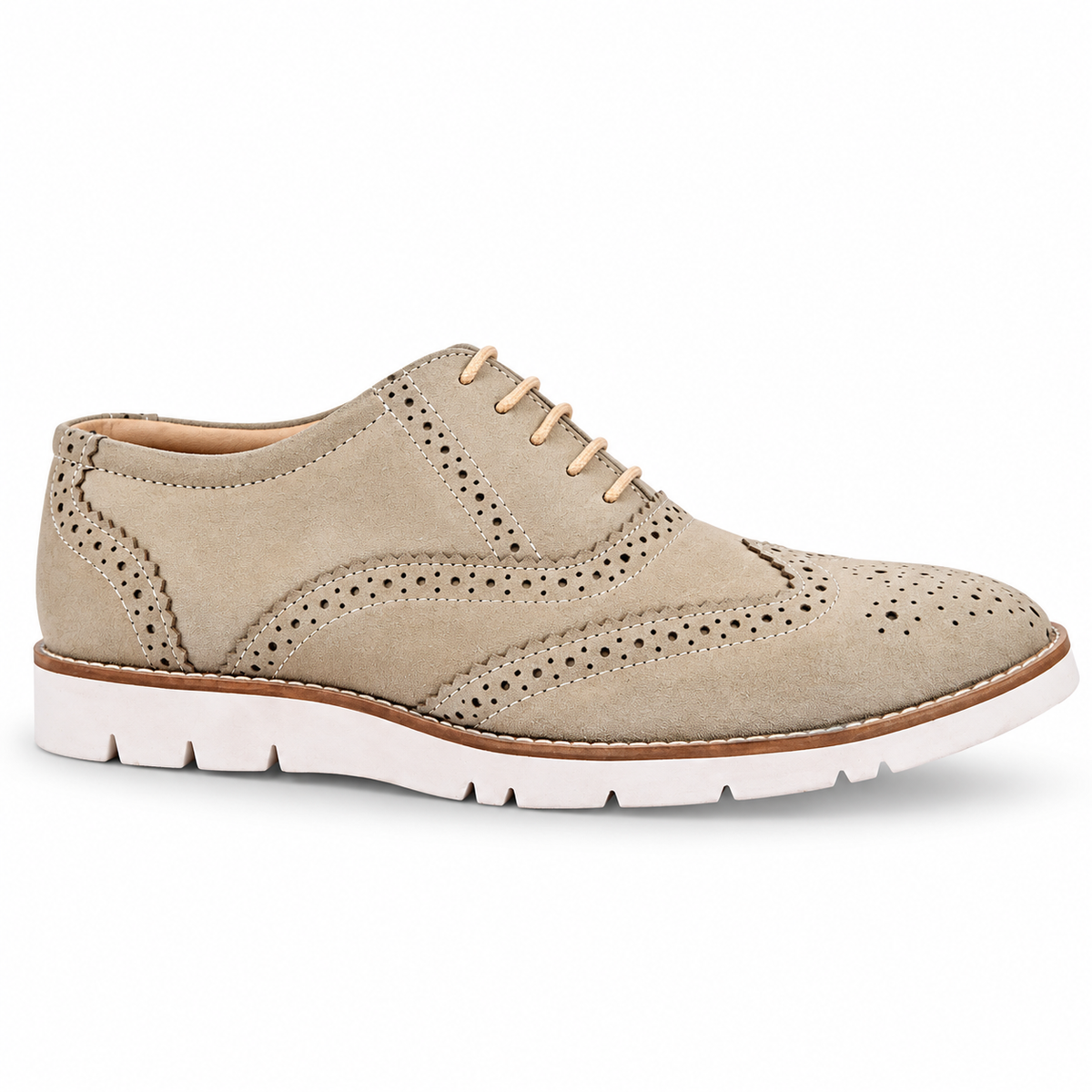 Beige Suede leather Sneakers with Memory foam footpad by ASM.