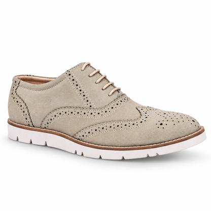 Beige Suede leather Sneakers with Memory foam footpad by ASM.