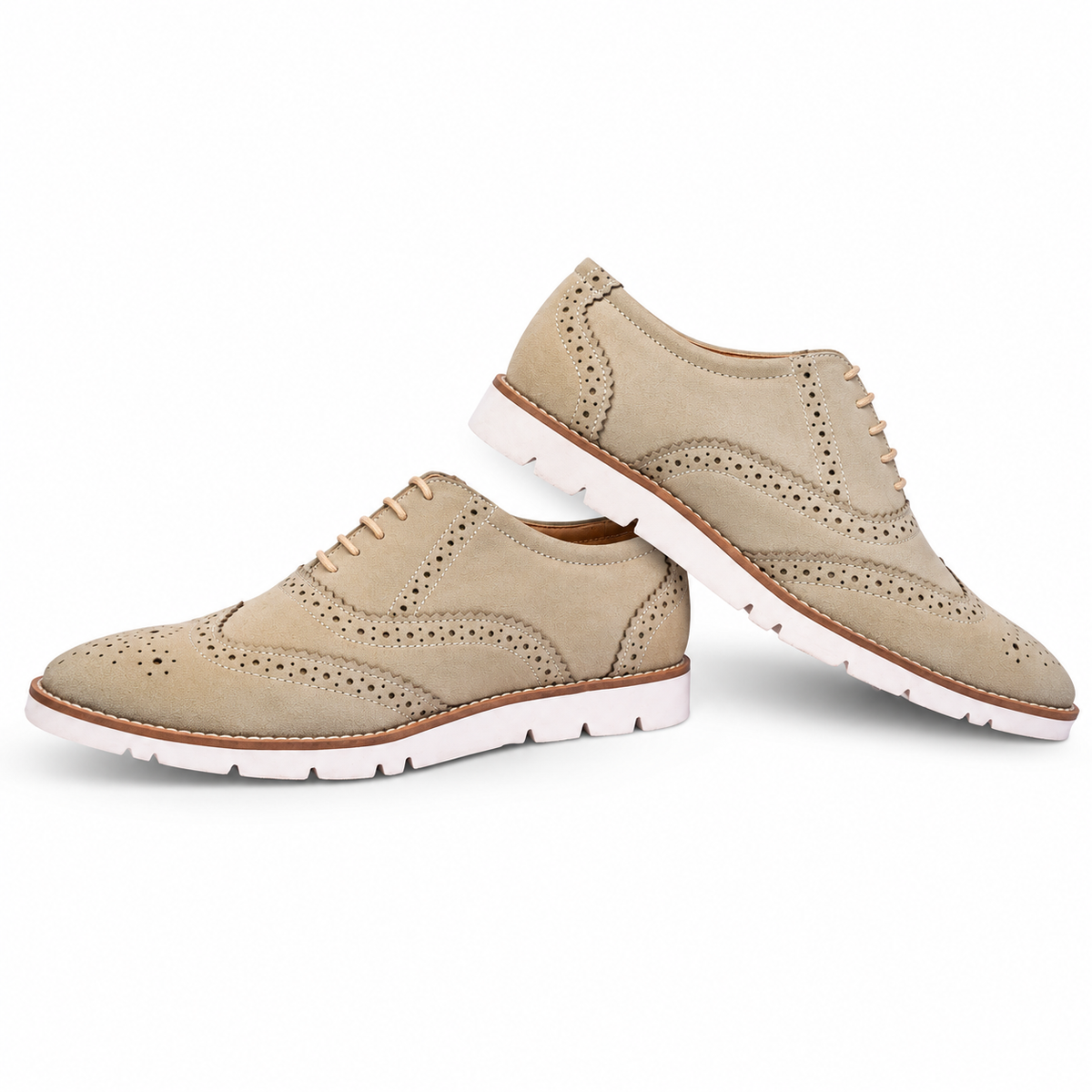 Beige Suede leather Sneakers with Memory foam footpad by ASM.
