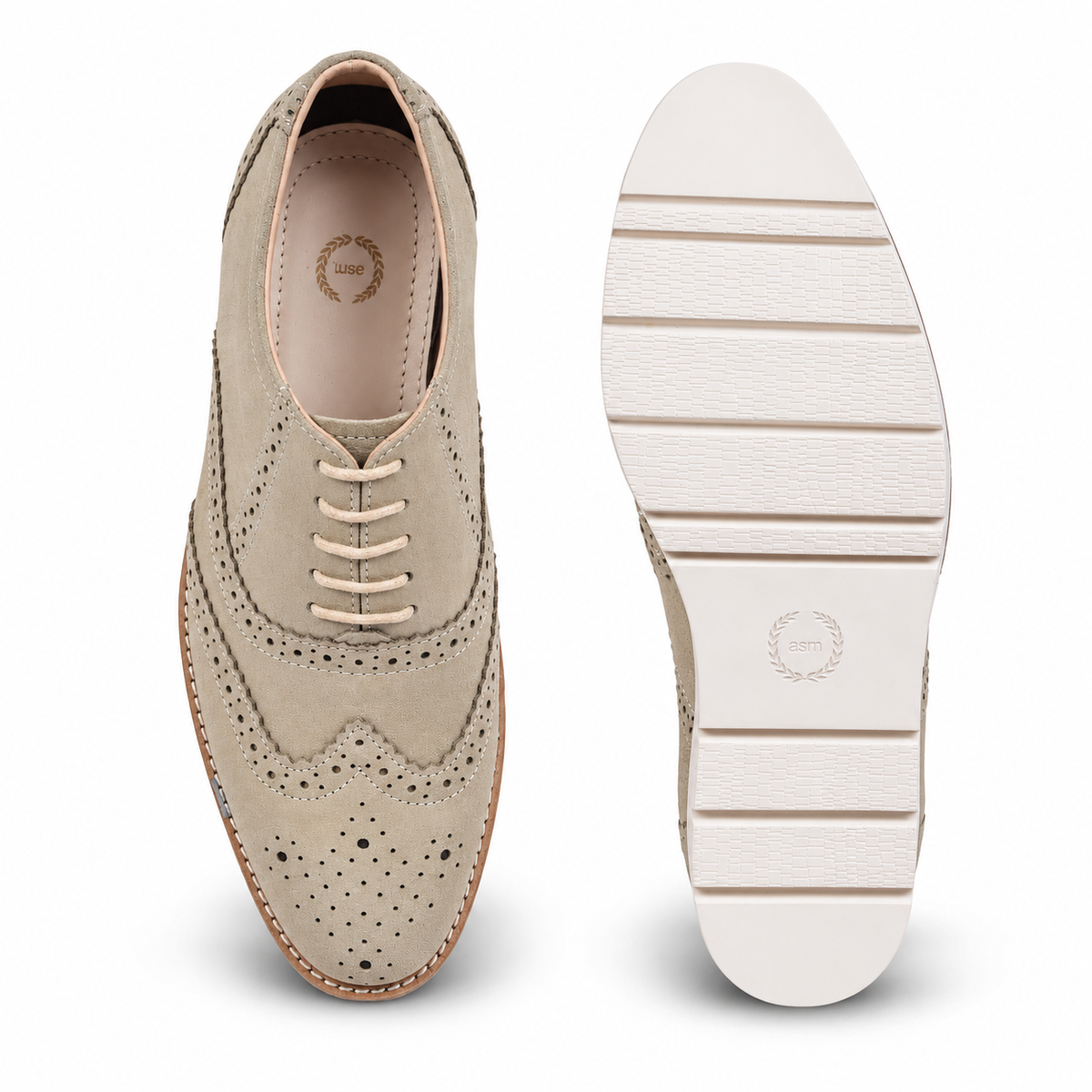 Beige Suede leather Sneakers with Memory foam footpad by ASM.
