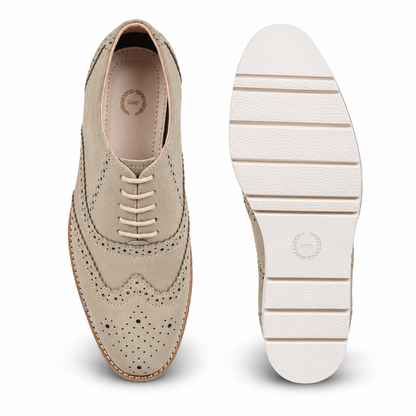 Beige Suede leather Sneakers with Memory foam footpad by ASM.