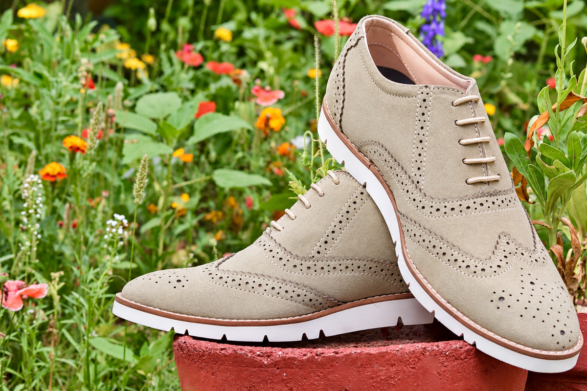 Beige Suede leather Sneakers with Memory foam footpad by ASM.