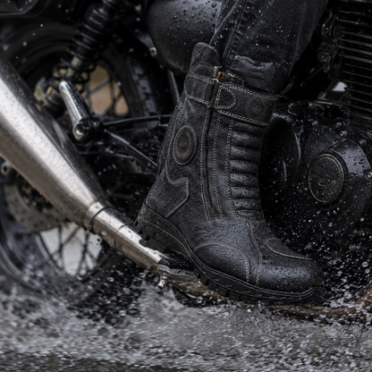 Biker Boots - Waterproof Black Leather Biker Boots with Memory Foam Footpad by ASM