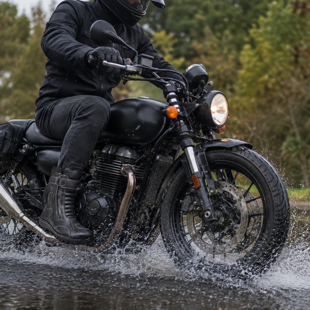 Biker Boots - Waterproof Black Leather Biker Boots with Memory Foam Footpad by ASM