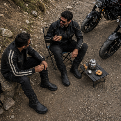 Biker Waterproof Leather Boots: Waterproof Black Leather Rider Boots with Memory Foam Footpad