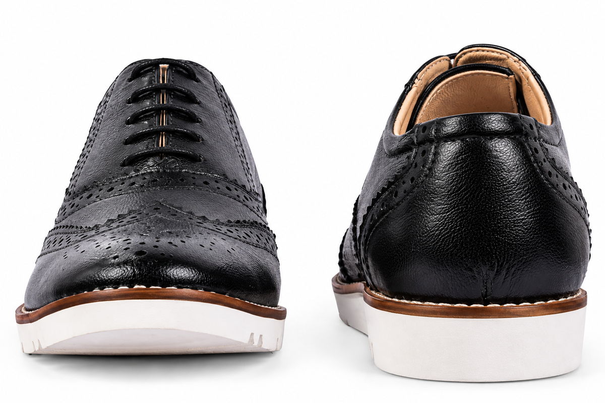 Black leather Sneakers with Memory foam footpad by ASM. 
