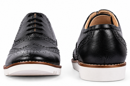 Black leather Sneakers with Memory foam footpad by ASM. 