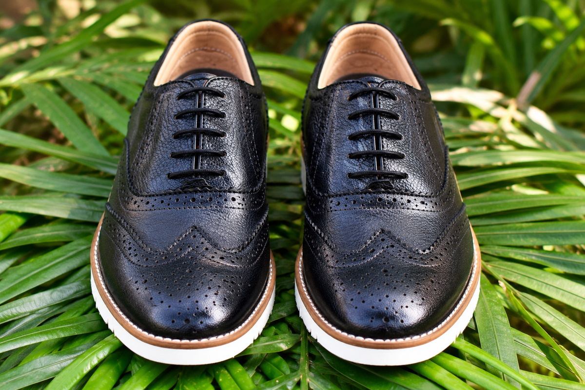 Black leather Sneakers with Memory foam footpad by ASM. 