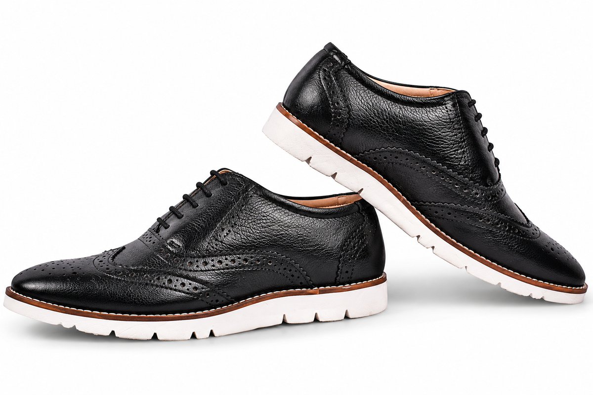 Black leather Sneakers with Memory foam footpad by ASM. 