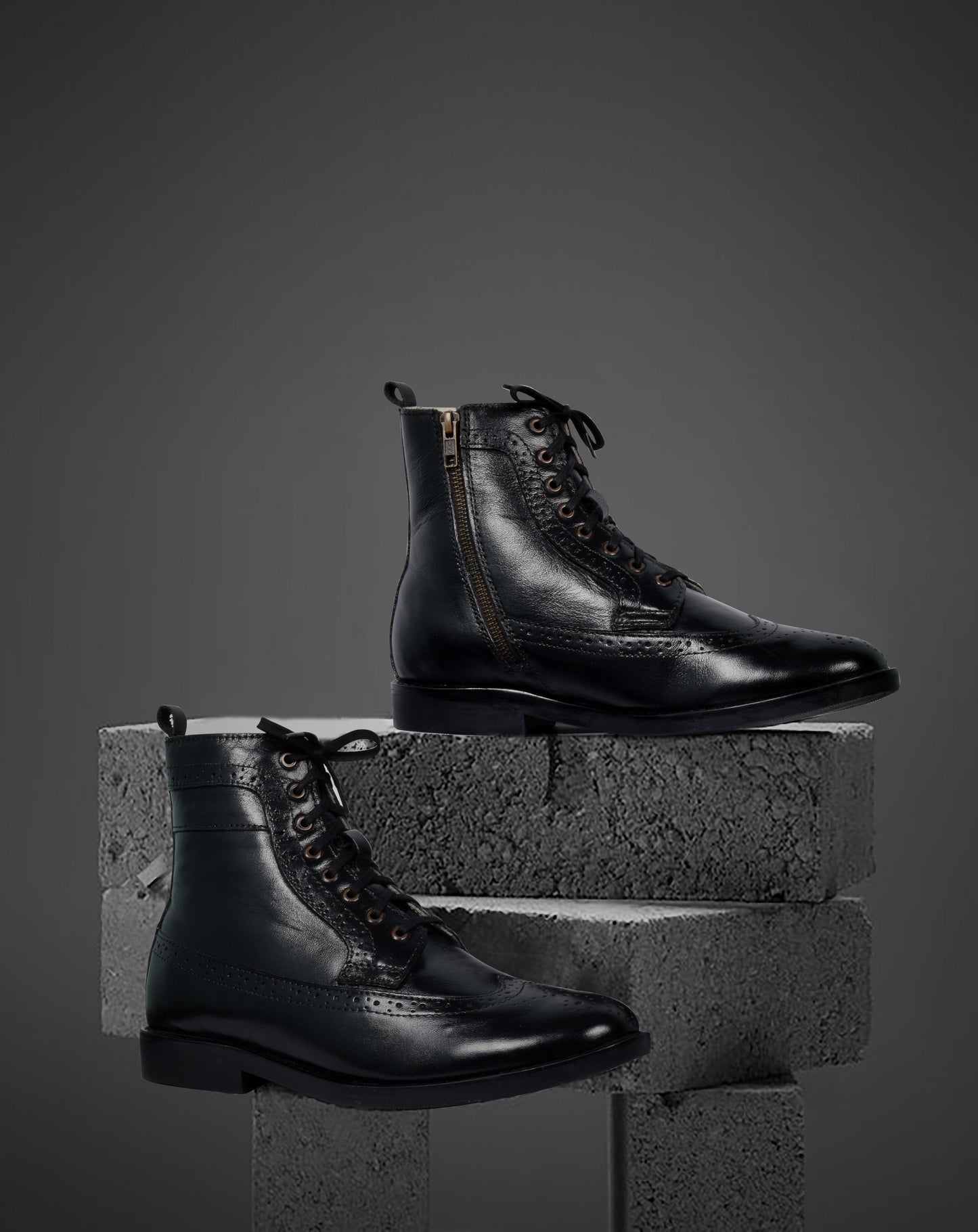 Brogue Boots : Genuine Black leather Brogue Boots with Memory foam footpad. Article :BB101-Black