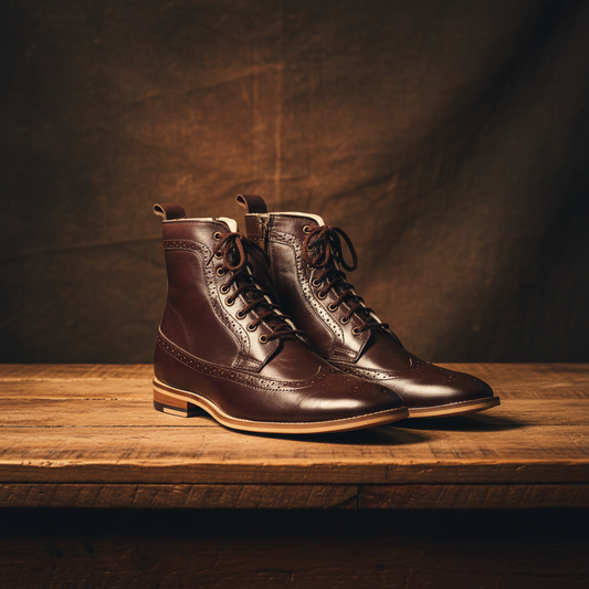 Brogue Boots : Genuine Brown leather Brogue Boots with Memory foam footpad. Article :BB101-Brown