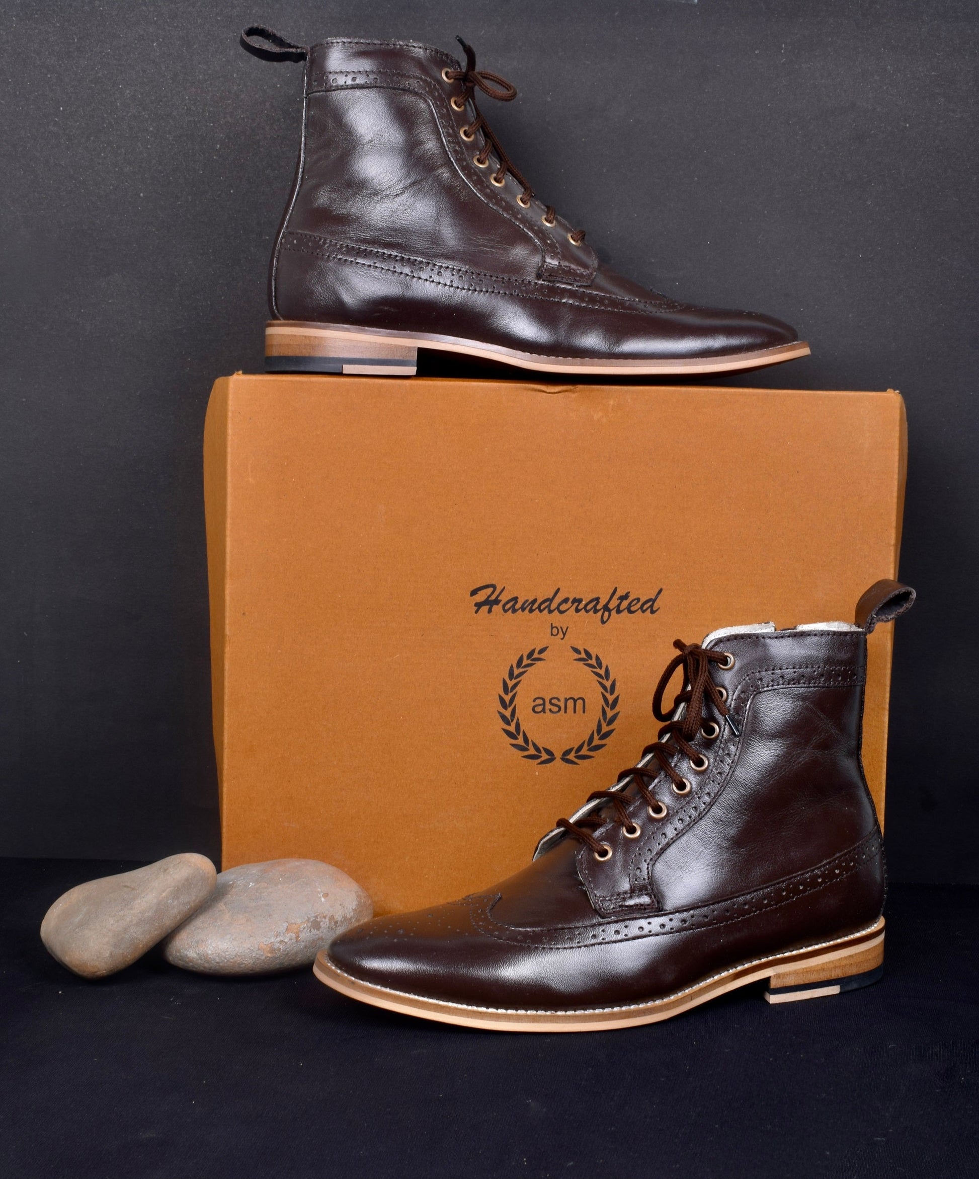 Brogue Boots : Genuine Brown leather Brogue Boots with Memory foam footpad. Article :BB101-Brown