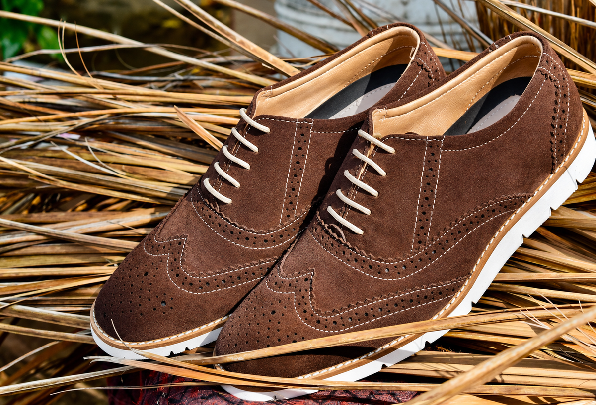 Brown suede leather sneakers by ASM. 