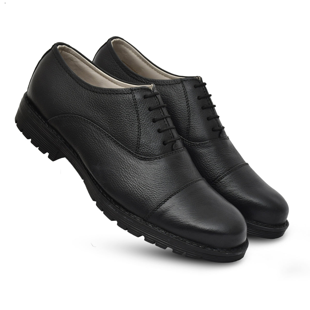 Police Oxford Black Uniform Shoes - Genuine Black Leather Uniform Shoes with Memory Foam Comfort