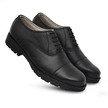 Police Oxford Black Uniform Shoes - Genuine Black Leather Uniform Shoes with Memory Foam Comfort