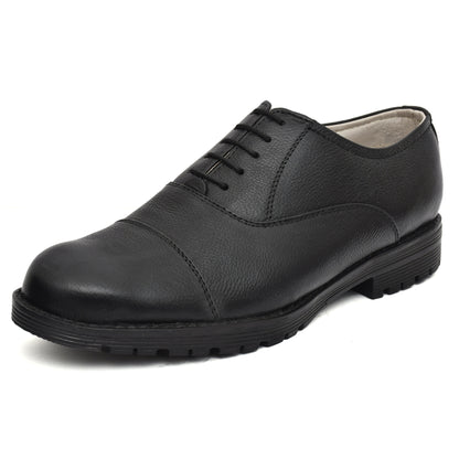 Police Oxford Black Uniform Shoes - Genuine Black Leather Uniform Shoes with Memory Foam Comfort