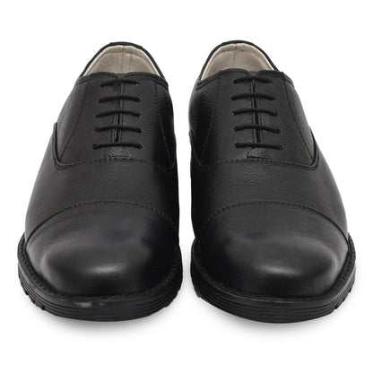 Police Oxford Black Uniform Shoes - Genuine Black Leather Uniform Shoes with Memory Foam Comfort