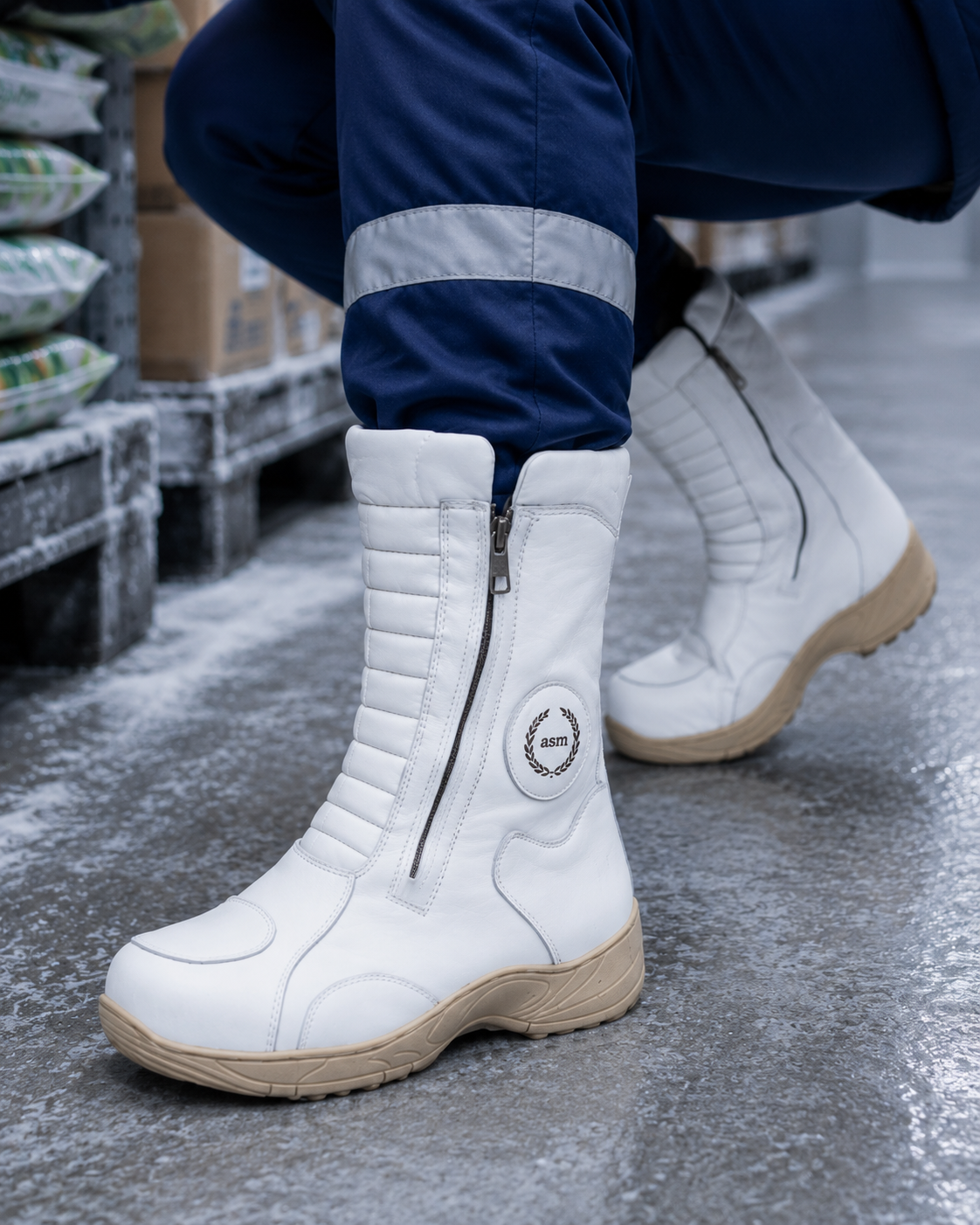 Insulated Freezer Boots for Cold Storage Warehouse Workers.