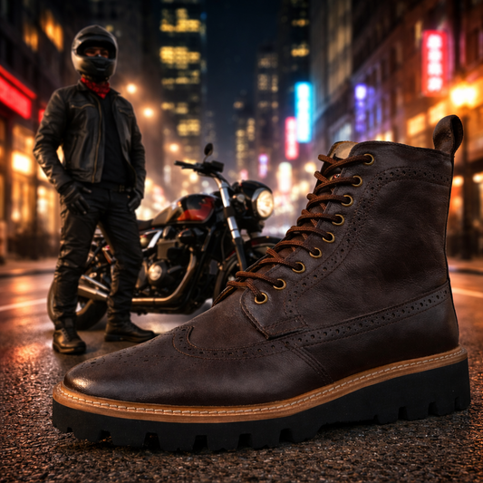 Elevator Shoes : 3″Inches Hidden Height Increasing Brown leather Brogue boots.