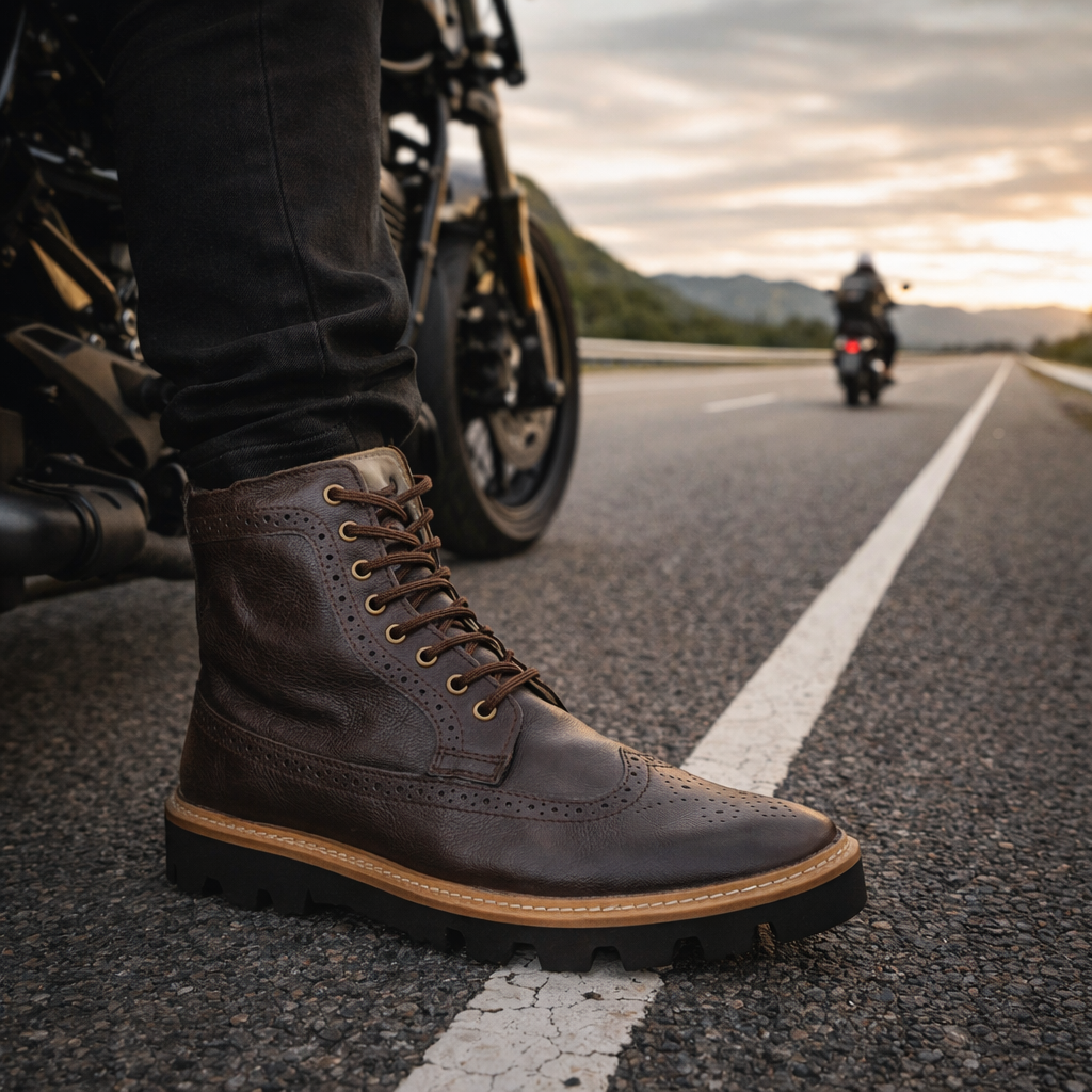 Elevator Shoes : 3″Inches Hidden Height Increasing Brown leather Brogue boots.