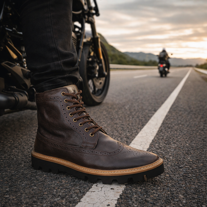 Elevator Shoes : 3″Inches Hidden Height Increasing Brown leather Brogue boots.