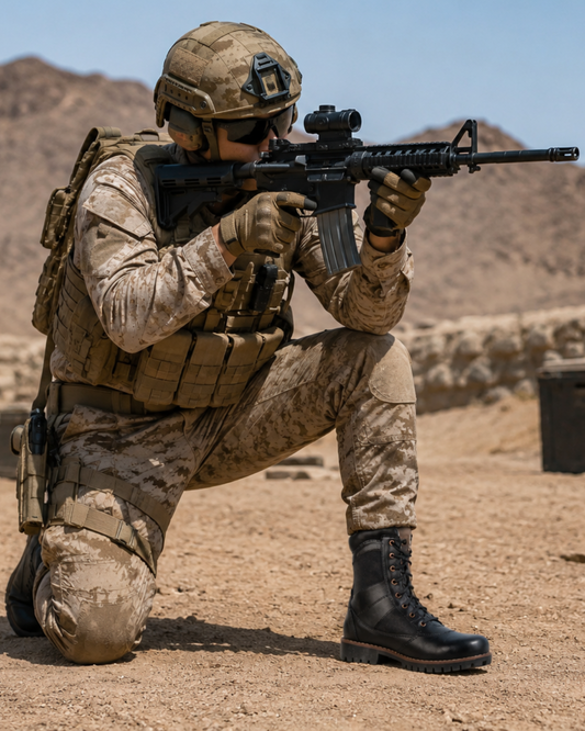 Military Desert Boot : Long Black leather Tactical boots with Memory foam footpad.