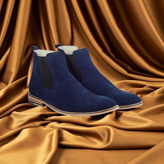 Chelsea Boots : Genuine Blue Suede leather Chelsea Boots with Memory foam footpad. 