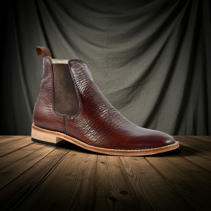 Chelsea Boots : Genuine Brown Croco Embossed leather Goodyear welted Chelsea Boots with Memory foam footpad. Article : ChelseaHM01-Brown