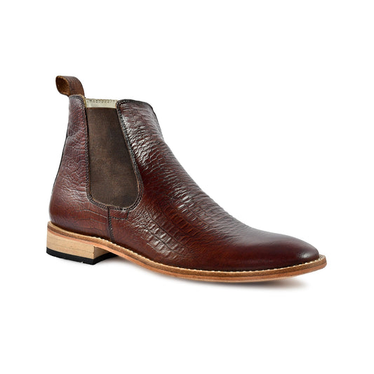 Chelsea Boots : Genuine Brown Croco Embossed leather Goodyear welted Chelsea Boots with Memory foam footpad. Article : ChelseaHM01-Brown