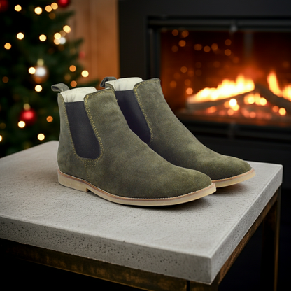 Chelsea Boots : Genuine Olive Green Suede leather Chelsea Boots with Memory foam footpad. Article : Chelsea10