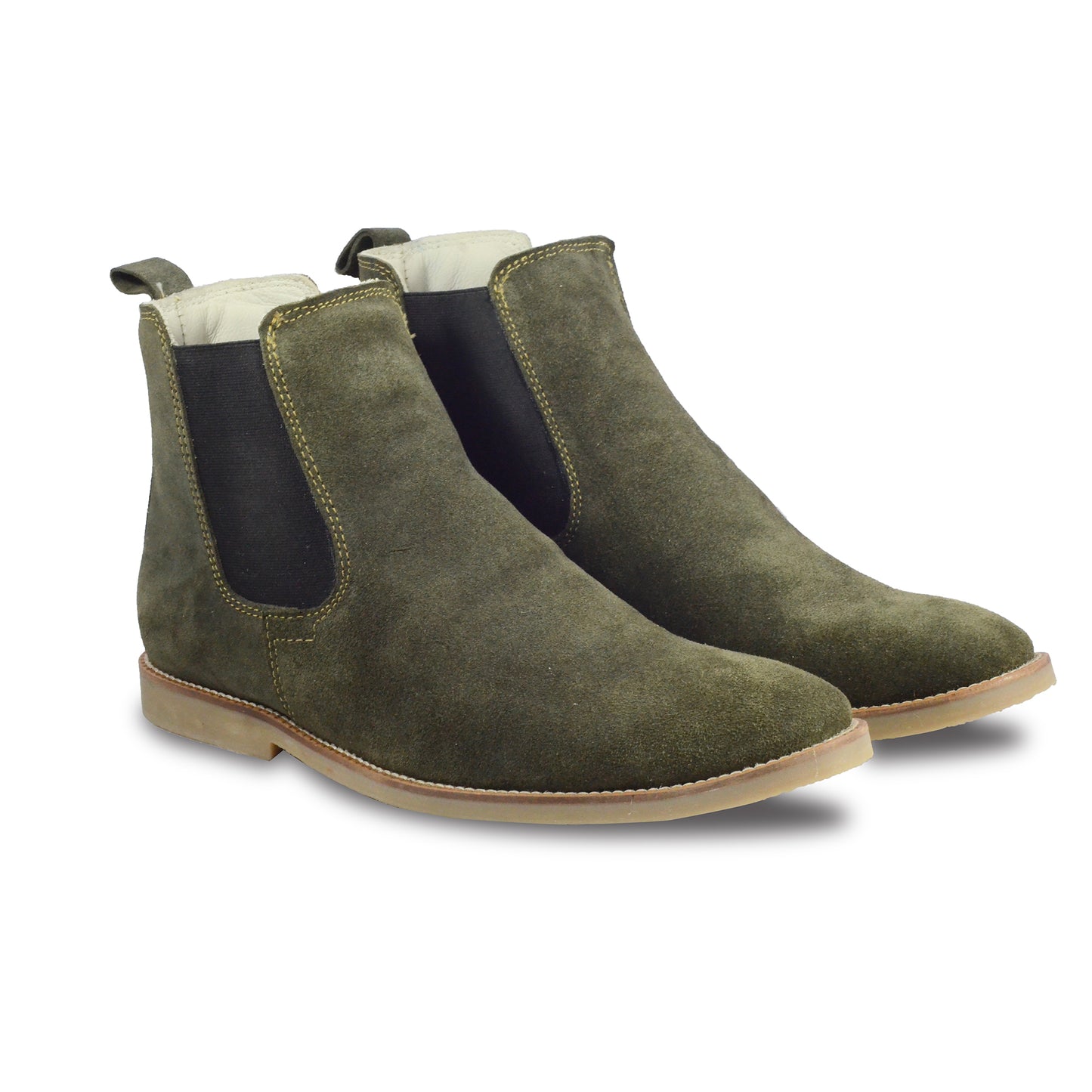 Chelsea Boots : Genuine Olive Green Suede leather Chelsea Boots with Memory foam footpad. Article : Chelsea10