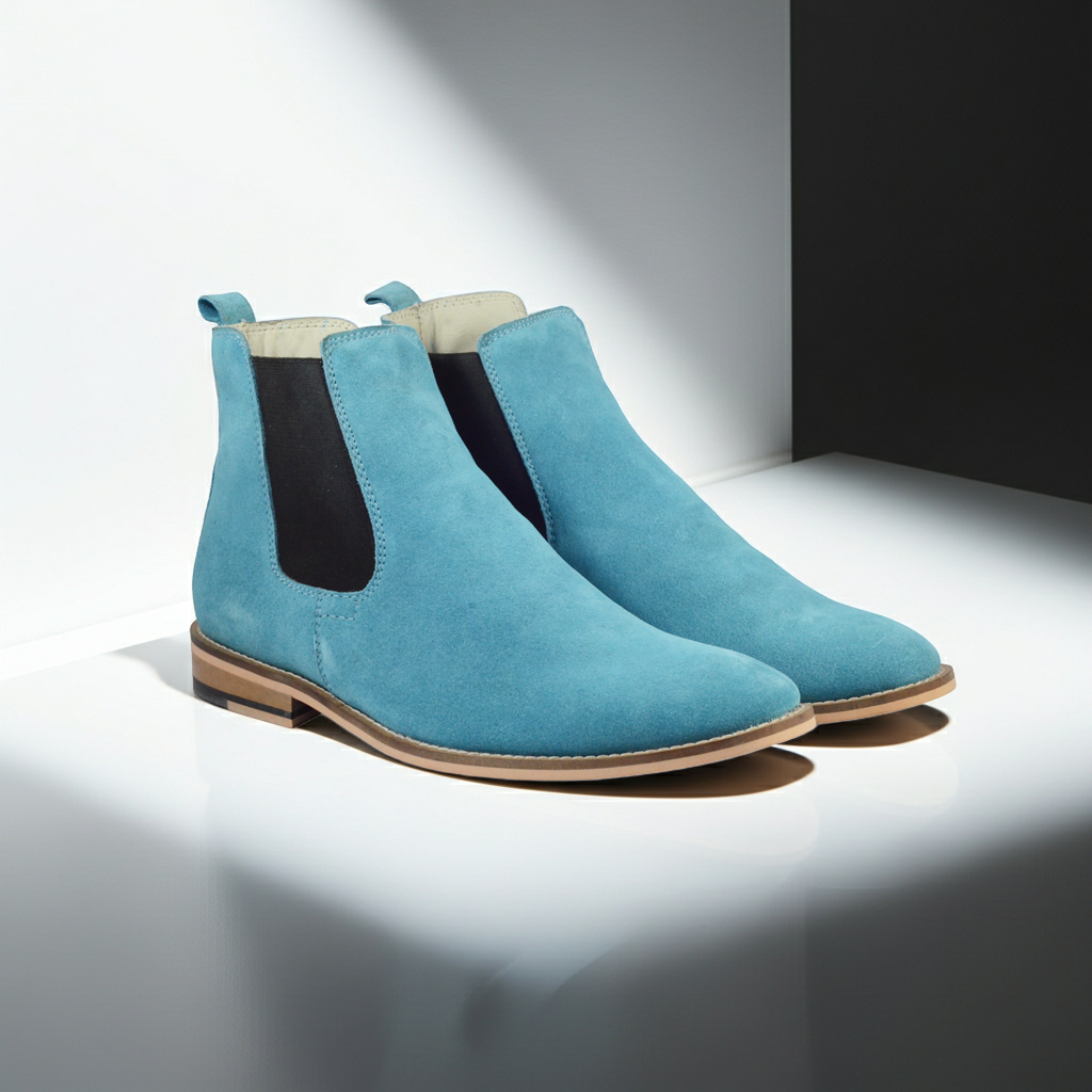 Chelsea Boots : Genuine Sky blue Suede leather Chelsea Boots with Memory foam footpad. Article : Chelsea06
