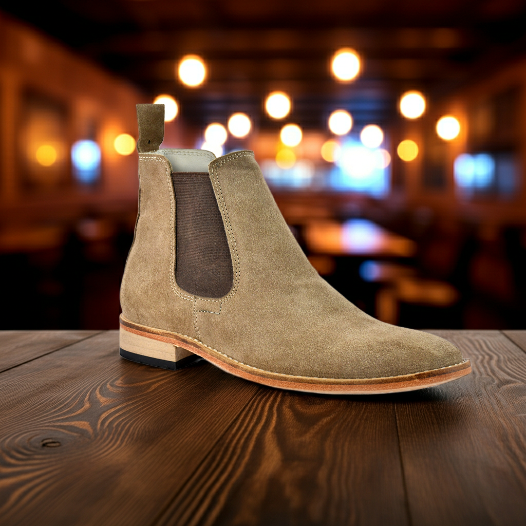 Chelsea Boots : Genuine light Brown Suede leather Goodyear welted Chelsea Boots with Memory foam footpad. Article : ChelseaHM02