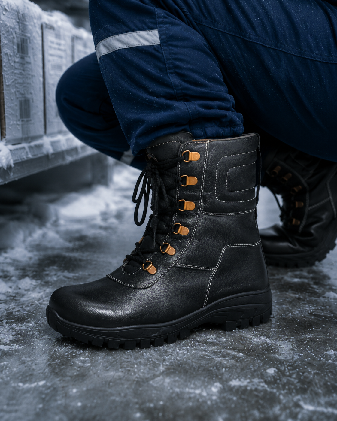 Cold Room Insulated Black leather Thermal Boots by ASM. T704-Black