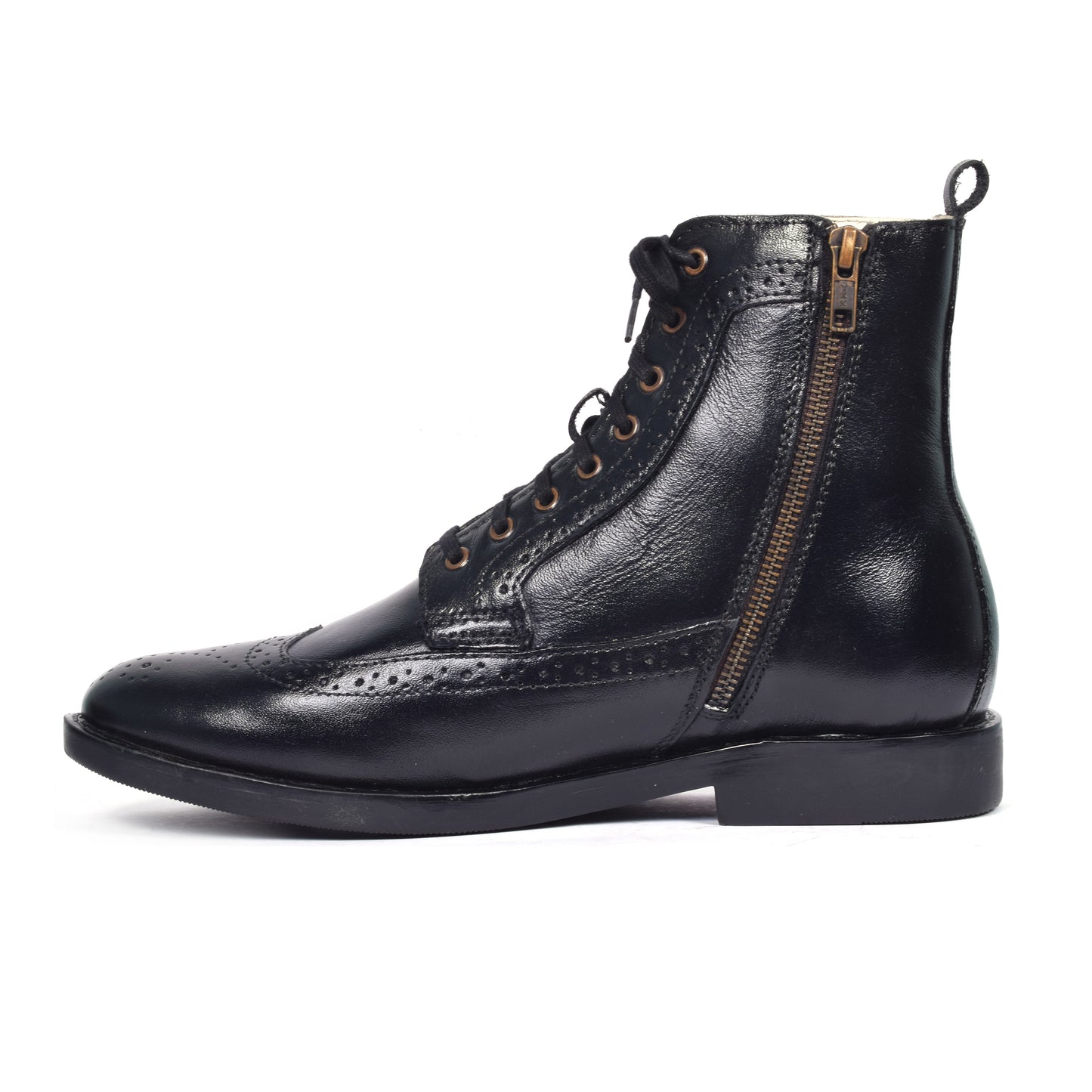 Brogue Boots : Genuine Black leather Brogue Boots with Memory foam footpad. Article :BB101-Black