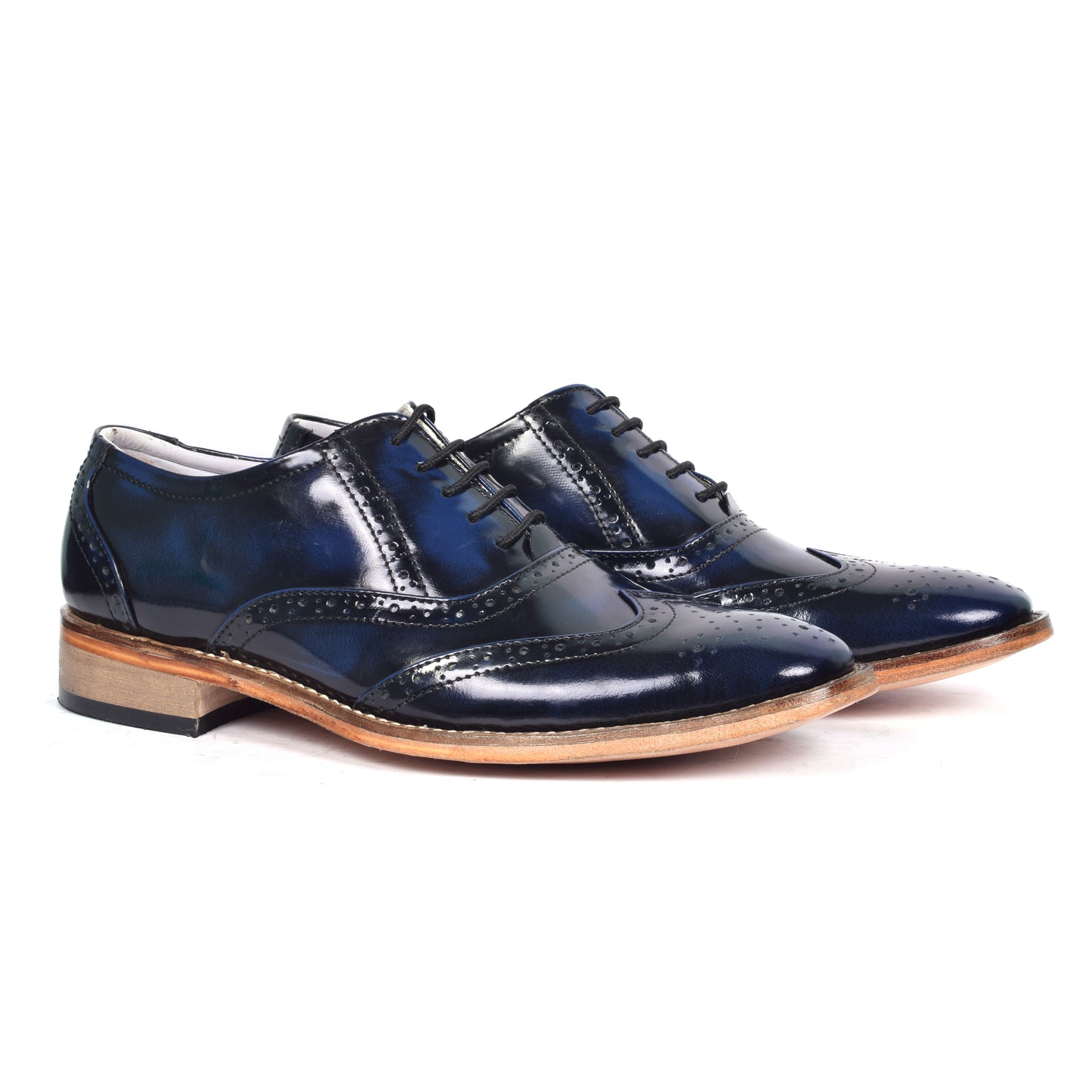 Goodyear Welted Brogue Shoes :  Blue Brush off leather with Memory foam footpad.