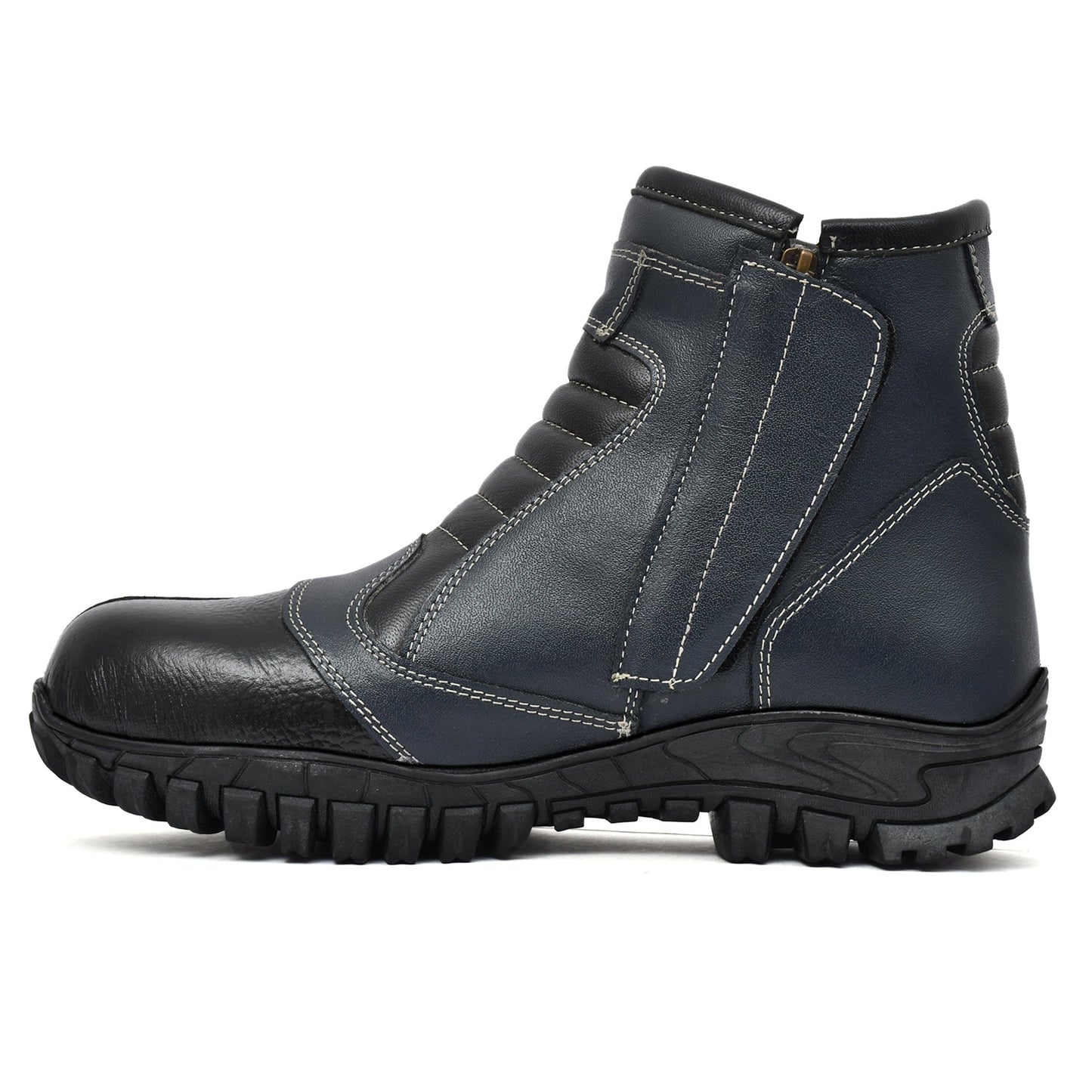 Biker Boots : Blue Rugged leather Rider boots for bikers with Steel toe.
