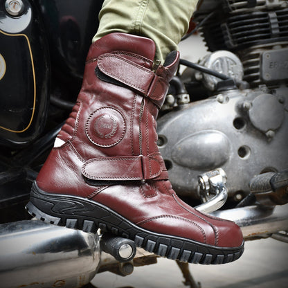Biker Boots : Waterproof wine leather Rider boots for bikers with Memory foam footpad.