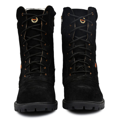 Biker Boots : Black Suede leather Rider boots for bikers with & Memory foam footpad.