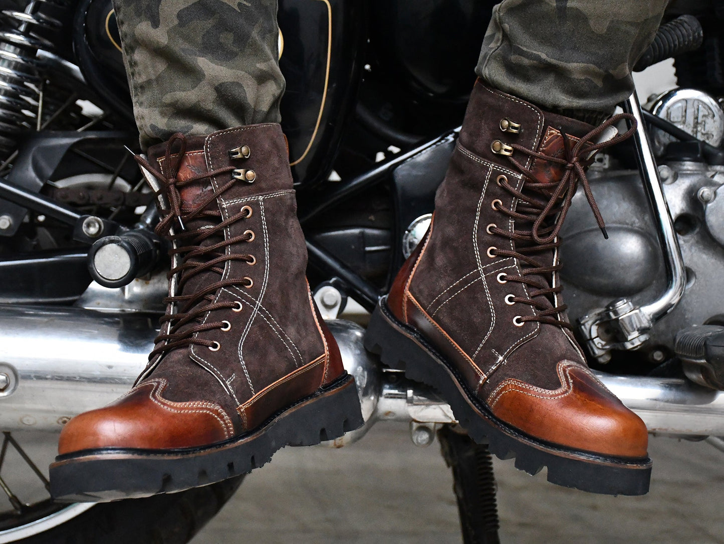 Rider Boots : Urban Rugged & Suede Brown  leather boots for bikers with EVA Sole.