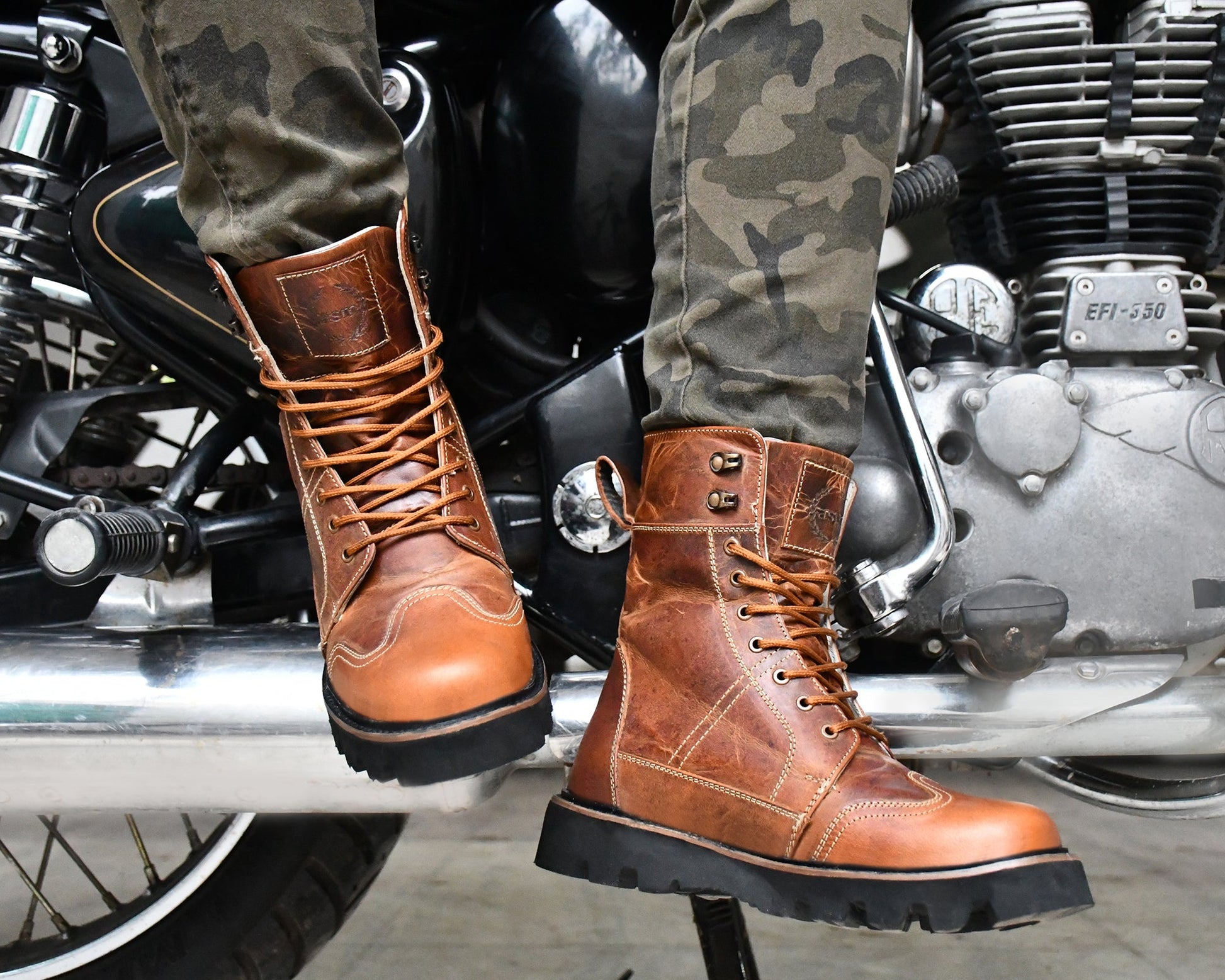 Rider Boots : Urban Rugged Brown leather boots for bikers with EVA Sole.