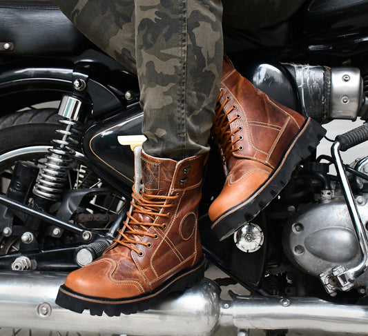Rider Boots : Urban Rugged Brown leather boots for bikers with EVA Sole.