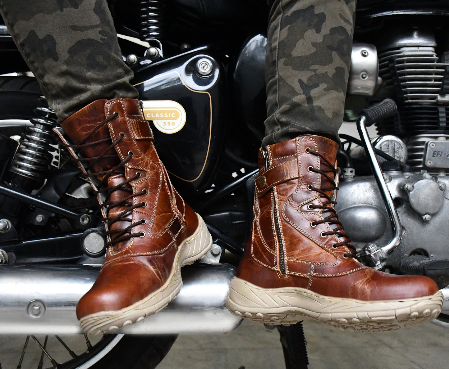 Biker Boots : Brown leather Rider boots for bikers with Steel toe.