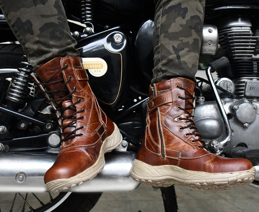 Biker Boots : Brown leather Rider boots for bikers with Steel toe.
