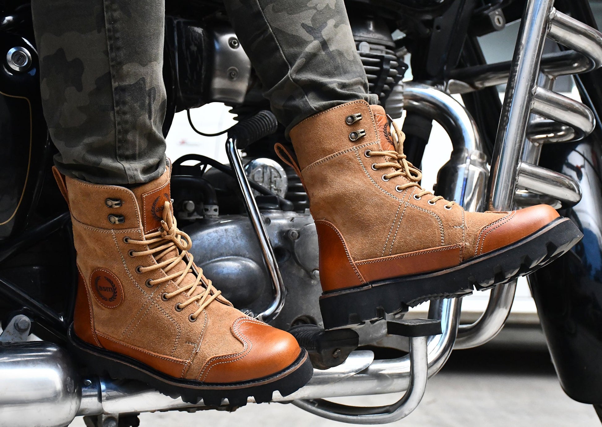 Rider Boots : Urban Rugged & Suede Tan leather boots for bikers with EVA Sole.