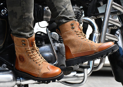 Rider Boots : Urban Rugged & Suede Tan leather boots for bikers with EVA Sole.
