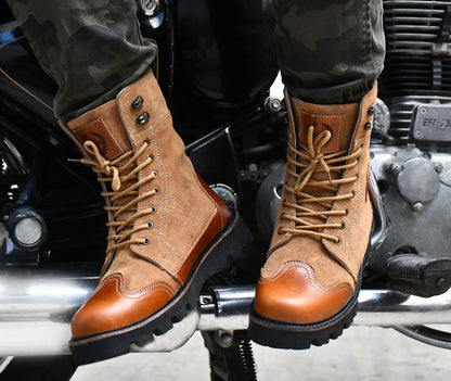 Rider Boots : Urban Rugged & Suede Tan leather boots for bikers with EVA Sole.