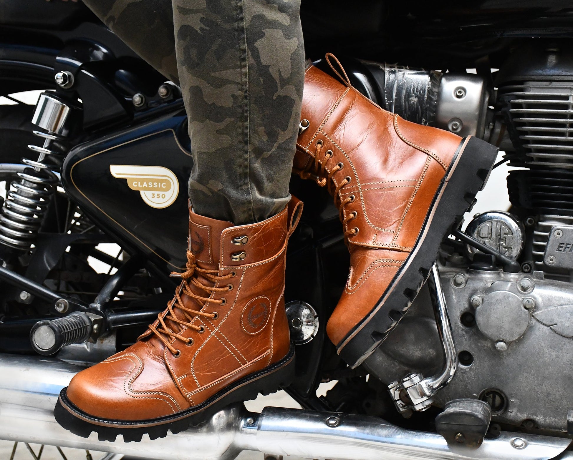 Rider Boots : Urban Rugged Tan leather boots for bikers with EVA Sole.