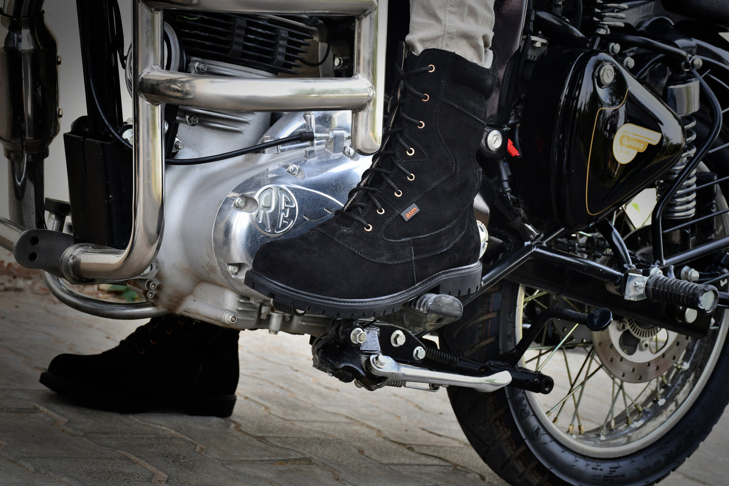 Biker Boots : Black Suede leather Rider boots for bikers with & Memory foam footpad.